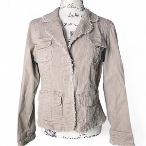 Willi Smith Frayed-Edge Utility Blazer — Light Taupe